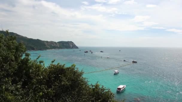 Pattaya Koh Lan Island Mer Bateaux Colline Vue Depuis Pont — Video