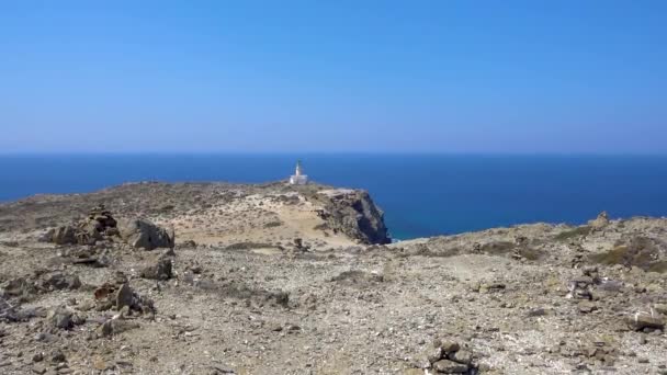 Przylądek Tle Latarnia Morska Błękitne Morze Grecja Prasonisi — Wideo stockowe