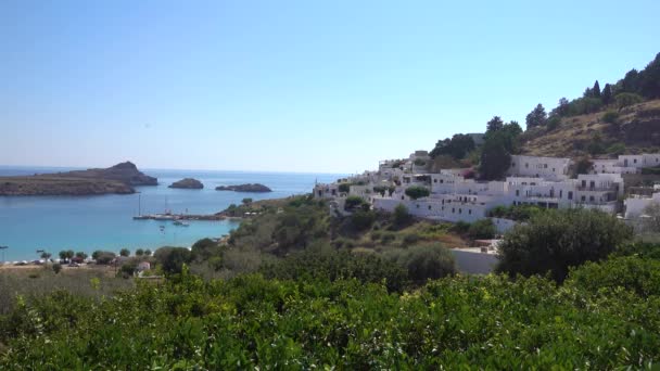 Άποψη Της Πόλης Της Λίνδου Και Της Θάλασσας Ελλάδα Ρόδος — Αρχείο Βίντεο