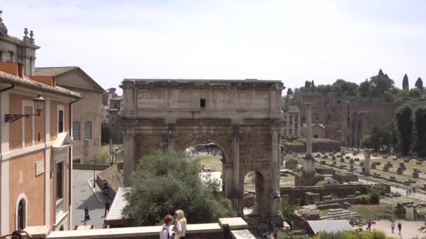 Roma Foro Romano Arco Septimio Severo Las Ruinas Antigua Roma — Vídeos de Stock