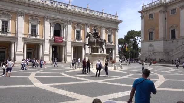 Roma Talya Mayıs 2019 Piazza Del Campidoglio Statue Equestre Marco — Stok video