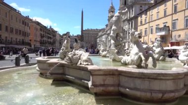 Roma, Piazza Navona, Fontana del Nettuno. Roma, İtalya, Mayıs 2019. 