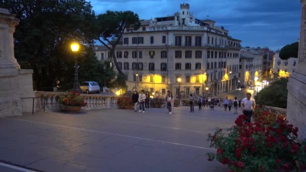 Rzym Schody Kapitolowe Michała Anioła Widok Palazzo Senatorio Ludzie Chodzą — Wideo stockowe