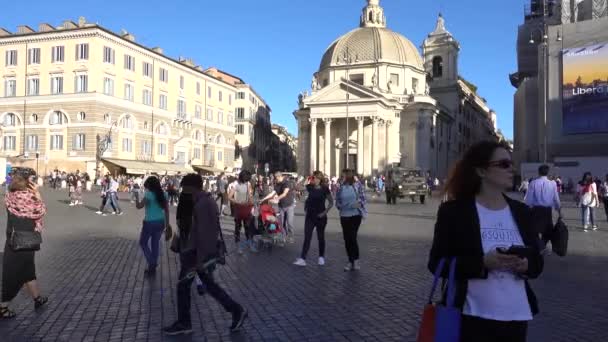 Róma Piazza Del Popolo Santa Maria Bazilika Montesanto Ban Róma — Stock videók