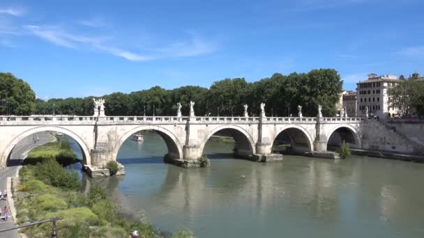 Rom Castel Sant Angelo Ponte Sant Angelo Bron Tiberfloden Rom — Stockvideo
