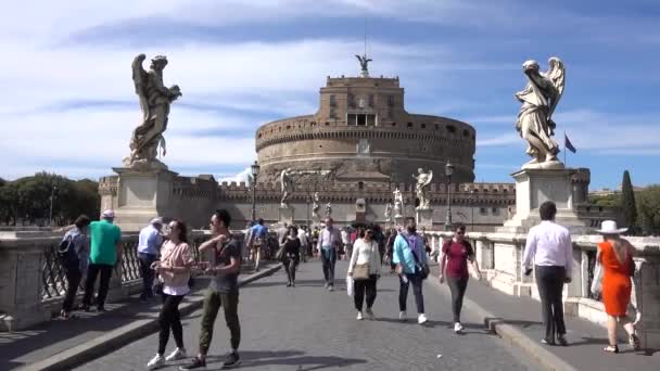 Castel Sant Angelo Ponte Sant Angelo Jembatan Orang Berjalan Kaki — Stok Video