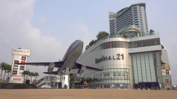 Terminal Shopping Center Pattaya Praça Grande Modelo Avião Pattaya Tailândia — Vídeo de Stock