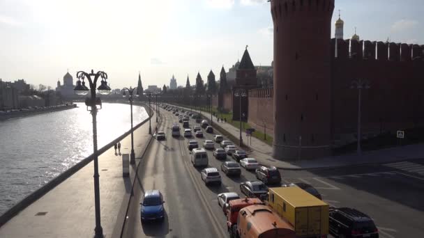 Moskva Kreml Moskva Floden Kreml Vall Ryssland Moskva April 2019 — Stockvideo
