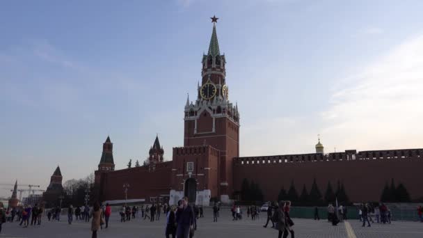 Moskau Roter Platz Spasskaja Turm Des Kremls Mit Uhr Russland — Stockvideo