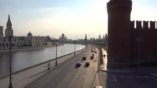 Moskva Kreml Moskva Floden Kreml Vall Ryssland Moskva April 2018 — Stockvideo