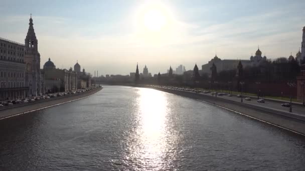 Moskva Flod Kreml Vall Kreml Murar Vänster Sida Sofia Vallen — Stockvideo