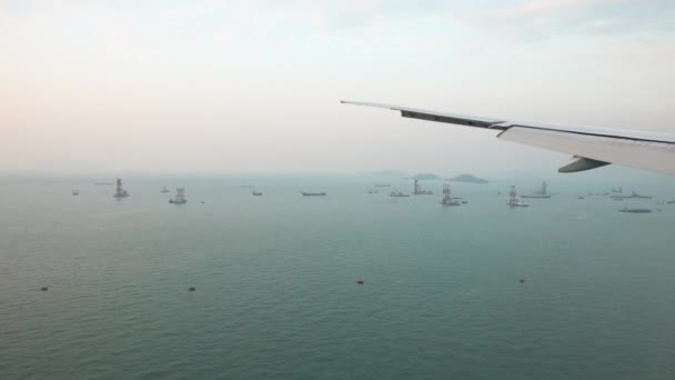 Landing Hong Kong International Airport Passenger Plane View Cabin — Stock Video