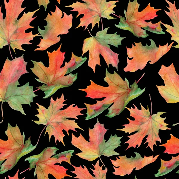 Watercolor autumn.Seamless pattern of maple leaves