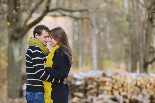 Casal adolescente romântico no parque de outono — Fotografia de Stock