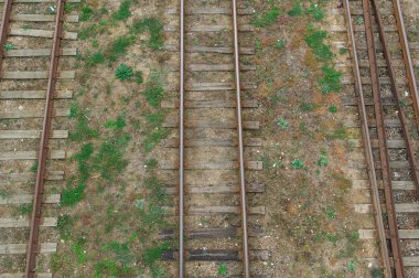 Demiryolu rayları. Üst görünüm.
