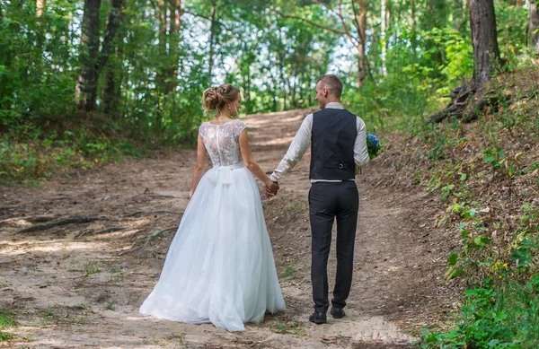 Pareja de boda en bosque verde —  Fotos de Stock