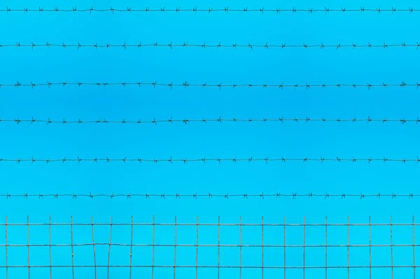 Drut kolczasty na tle błękitnego nieba — Zdjęcie stockowe