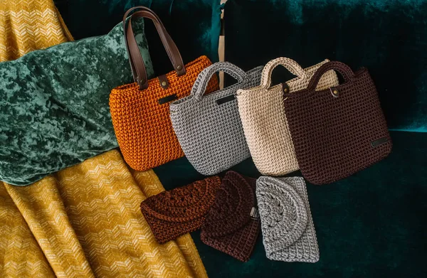 Collection knitted women\'s bags.