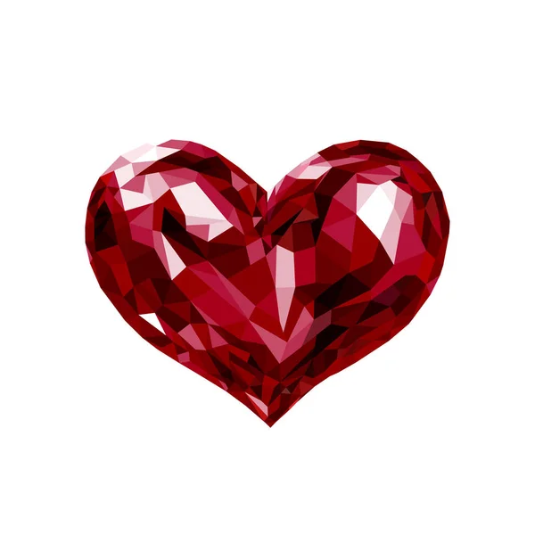 Lowpoly kırmızı kristal kalp Valentine vektör — Stok Vektör