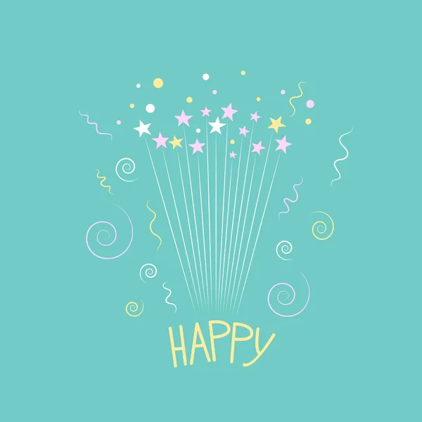 Vector Happy Holidays or Happy Birthday Greeting card Template. Hand Drawn Stars, Confetti pieces, Doodle Balloon. Festive Invitation Card. Drawing for t-shirts — 스톡 벡터