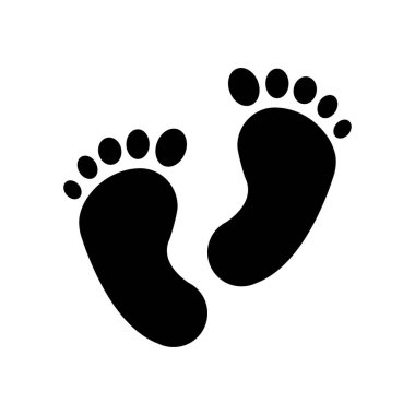 Ayak izleri. Beyaz arka planda izole edilmiş düz bir bebek ayağı. Pankart, web sitesi, tasarım, logo, uygulama sembolü. Vektör. Sade. EPS