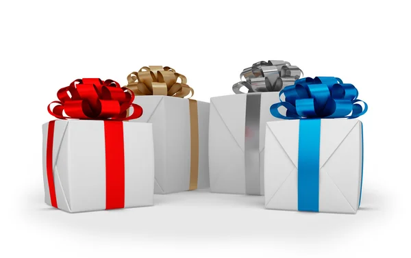 Vykreslení 3D - vánoční dárkové krabice s barevné stuhy — Stock fotografie