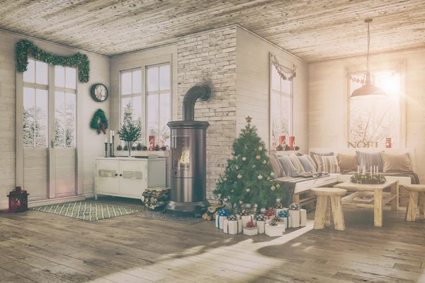 3D - skandinávský byt - vánoční — Stock fotografie