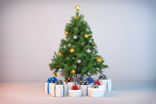 3d - árbol de Navidad - regalos de Navidad — Foto de Stock