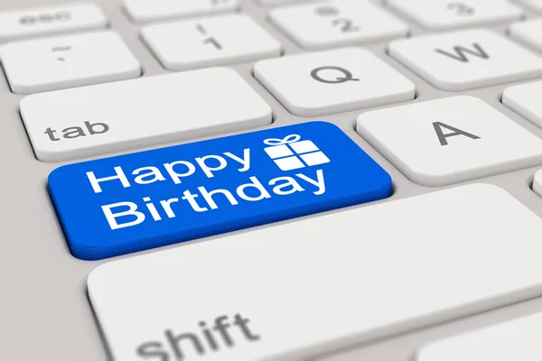 3d - keyboard - happy birthday - blue — Stock Photo, Image