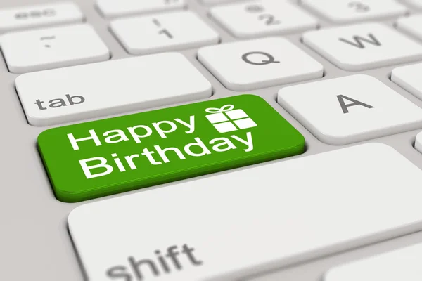 3d - keyboard - happy birthday - green — Stock Photo, Image