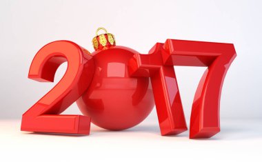 3D render - glitter ball - mutlu yeni yıl 2017 - kırmızı