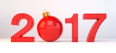 3D render - glitter ball - mutlu yeni yıl 2017 - kırmızı