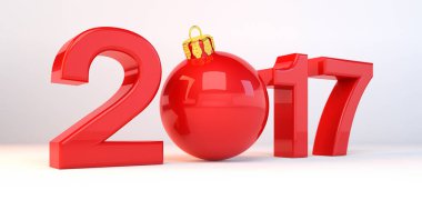 3D render - glitter ball - mutlu yeni yıl 2017 - kırmızı