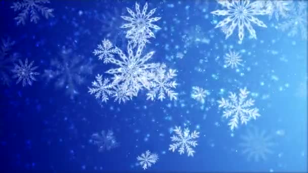 Video-animatie van sneeuwvlokken omvallen blauwe achtergrond — Stockvideo