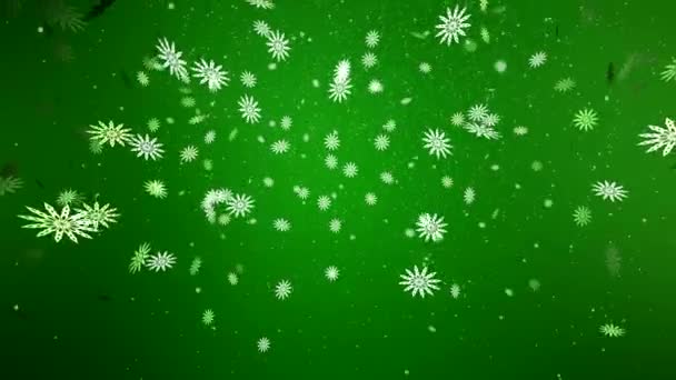 Video-animatie van sneeuwvlokken omvallen op groene achtergrond — Stockvideo