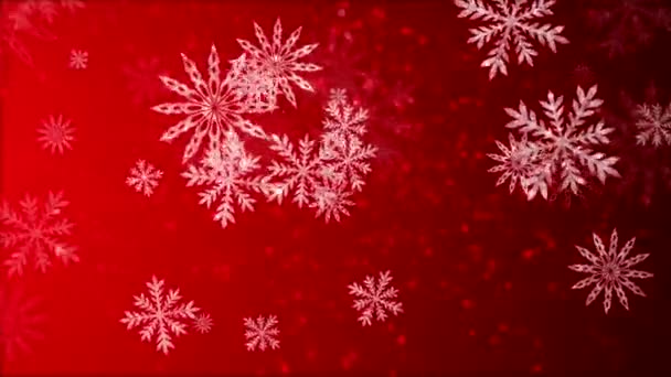 Vídeo-animación de copos de nieve cayendo sobre fondo rojo — Vídeo de stock