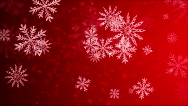 Vídeo-animação de flocos de neve caindo sobre fundo vermelho — Vídeo de Stock