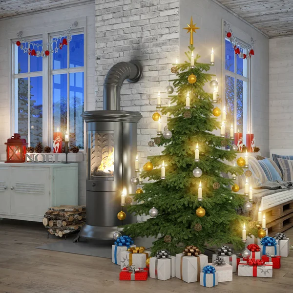 3D - Scandinavische flat - Kerstmis — Stockfoto