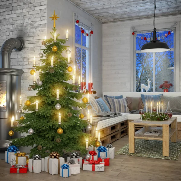 3D - Scandinavische flat - Kerstmis — Stockfoto