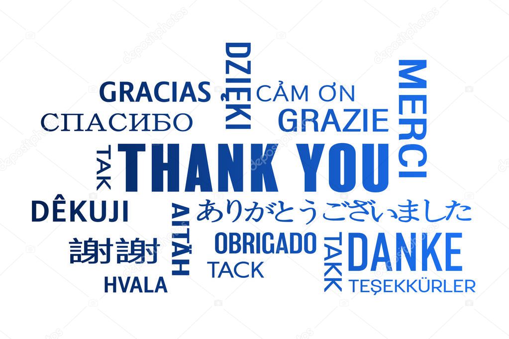 word cloud  - thank you - blue