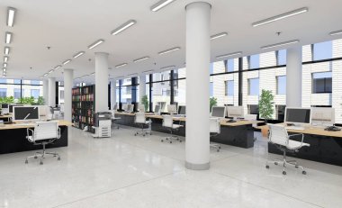 3D render - açık plan büro - ofis binası