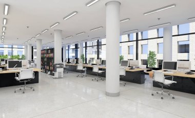 3d render - open plan office - office building clipart