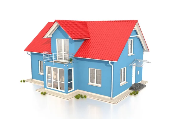 3D - mavi tek müstakil ev — Stok fotoğraf