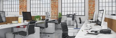 3D render - açık plan office - ofis binası - panorama