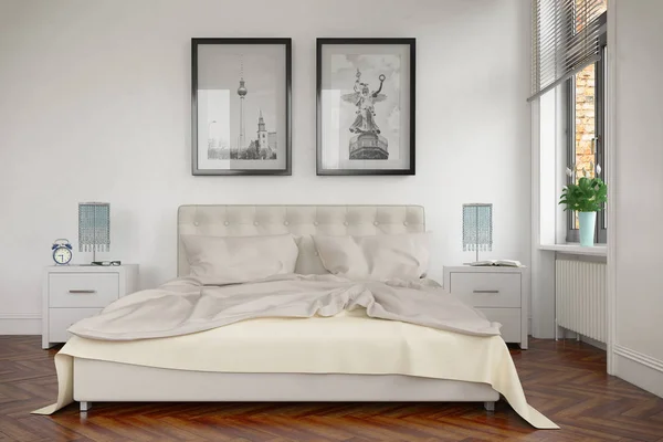 3D render - modern yatak odası — Stok fotoğraf