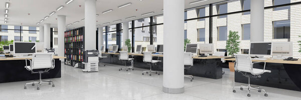 Renderowania 3D - na otwartym planie office - budynek biurowy - panorama — Zdjęcie stockowe