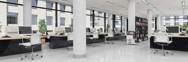 3d рендеринг - офіс відкритого плану - офісна будівля - панорама — стокове фото