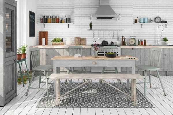 İskandinavya mutfak 3D render — Stok fotoğraf