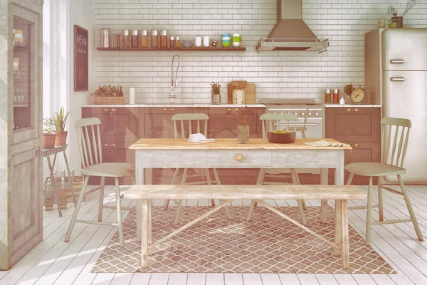 3d renderizado de piso escandinavo - cocina — Foto de Stock