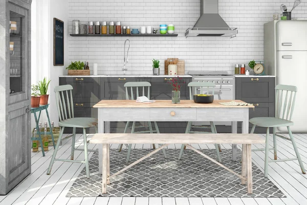 3d візуалізація скандинавської квартири - кухня — стокове фото